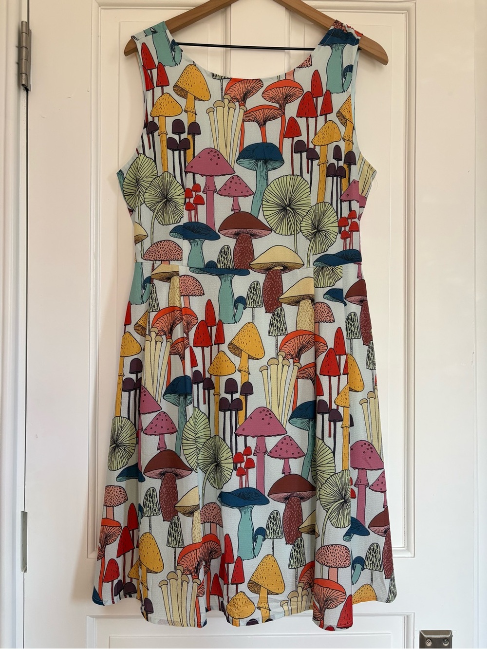 L.A. Soul Mushroom Print Fit and Flare Dress Pockets Cottagecore Whimsical Sz L